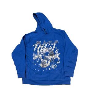 THRT Denim Above The Rest Hoodie Men's 3XL Blue Skull Lightning Silver Foil